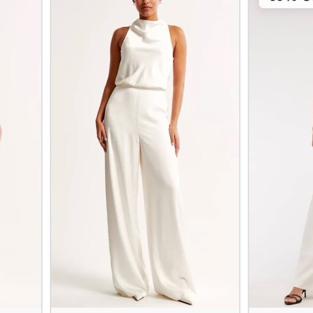 ABERCROMBIE & FITCH Women's High-Neck Draped Jumpsuit in White